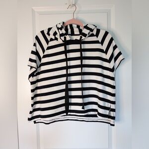 Maeve Boxy Striped Short Sleeve Hoodie Black & White Size Small